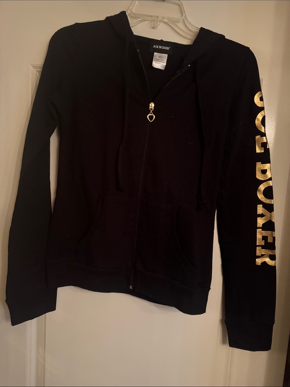 Joe Boxer Black Zip-Up Hoodie with Gold Sleeve Lettering